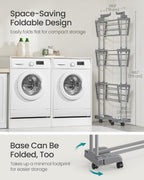 SONGMICS Clothes Drying Rack 4-Tier, Foldable Laundry Drying Rack 68.1-Inch Tall, Stainless Steel, Rolling Clothes Horses, Clothes Airer, Indoor Outdoor Use, Dove Gray ULLR703G01