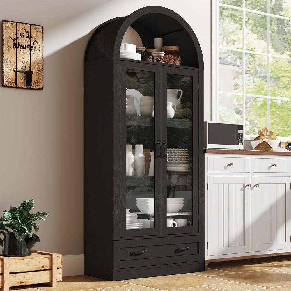 75" Tall Arched Kitchen Pantry Cabinet w Load-Bearing Steel Pipe,Modern ...