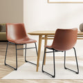 NEWBULIG Dining Table Height Barstools with Leather Back Matel Bar Stool Chairs for Kitchen, Set of 2 16 inch, Whiskey Brown