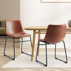 NEWBULIG Dining Table Height Barstools with Leather Back Matel Bar Stool Chairs for Kitchen, Set of 2 16 inch, Whiskey Brown