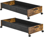 Under Bed Storage with Wheels, Wooden Under Bed Drawers On Wheels, Rolling Under Bed Shoe Storage, Space Saving, Rustic Brown,50L