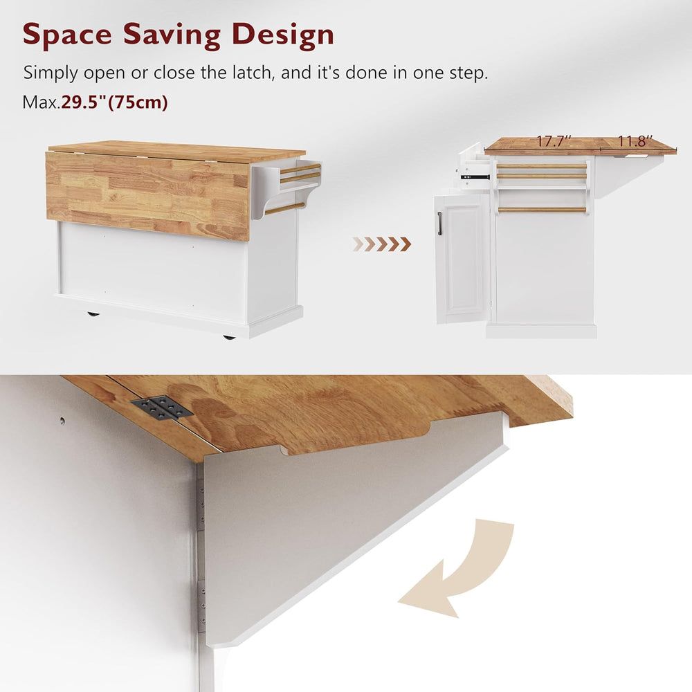54" Folding Kitchen Island, Embossed Texture&Silver Handle,White | R...