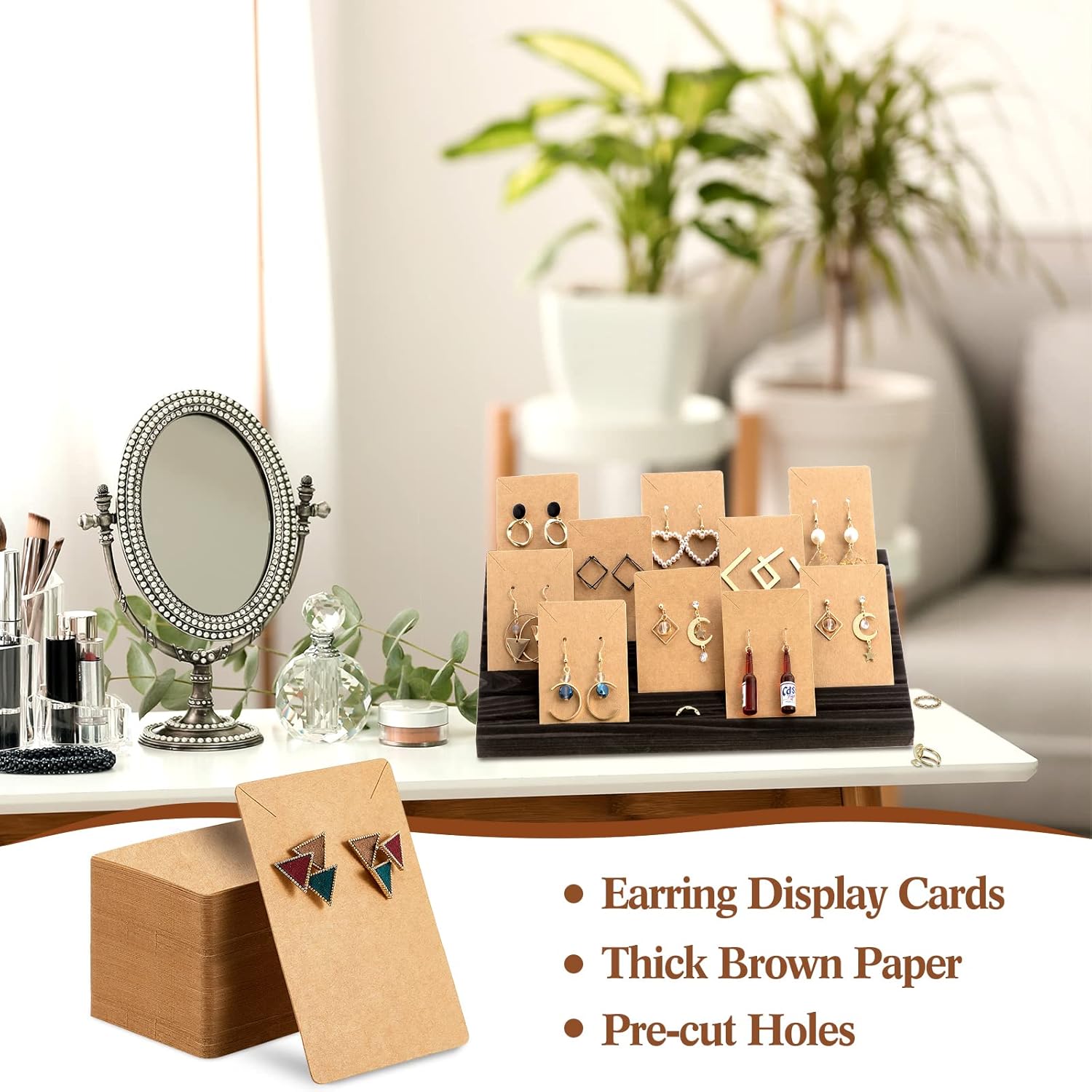 Blulu 31 Pack Wooden Earring Display Stand 7 Slots jewelry Display Holder with Earring Card for Selling Vendors Retail Show