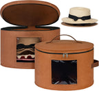 Lifewit Round Cowboy Hat Box for 7 Caps, Large Felt Hat Organizer Bag for Men & Women Storage, Baseball Cap Container with Dustproof Lid for Travel, Foldable 16.5" D x 10.6" H Carrier, 2 Pack, Brown