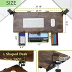 ETHU Keyboard Tray Under Desk, Ergonomic Corner Keyboard Tray with 180° Adjustable C Clamp for L Shape Desk 26.77" X 12.2" Easy to Install, Computer Keyboard Stand for Home and Office(Wood)
