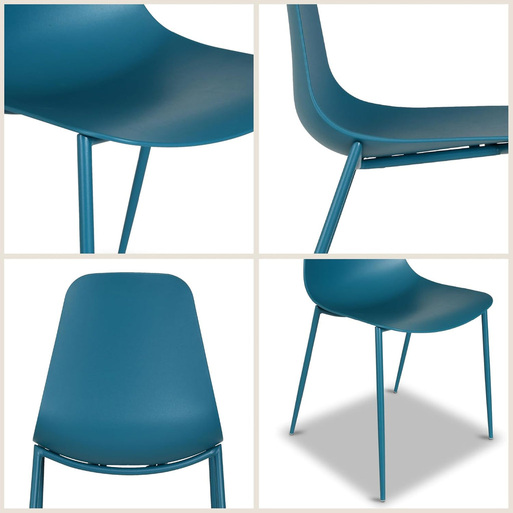 Poly & BARK Isla Modern Kitchen Chairs Set of 4 - Plastic Dining Chair with Metal Legs - Quick Assembly Simple Cafe Chairs Plastic for Indoor or Outdoor - Ocean Teal