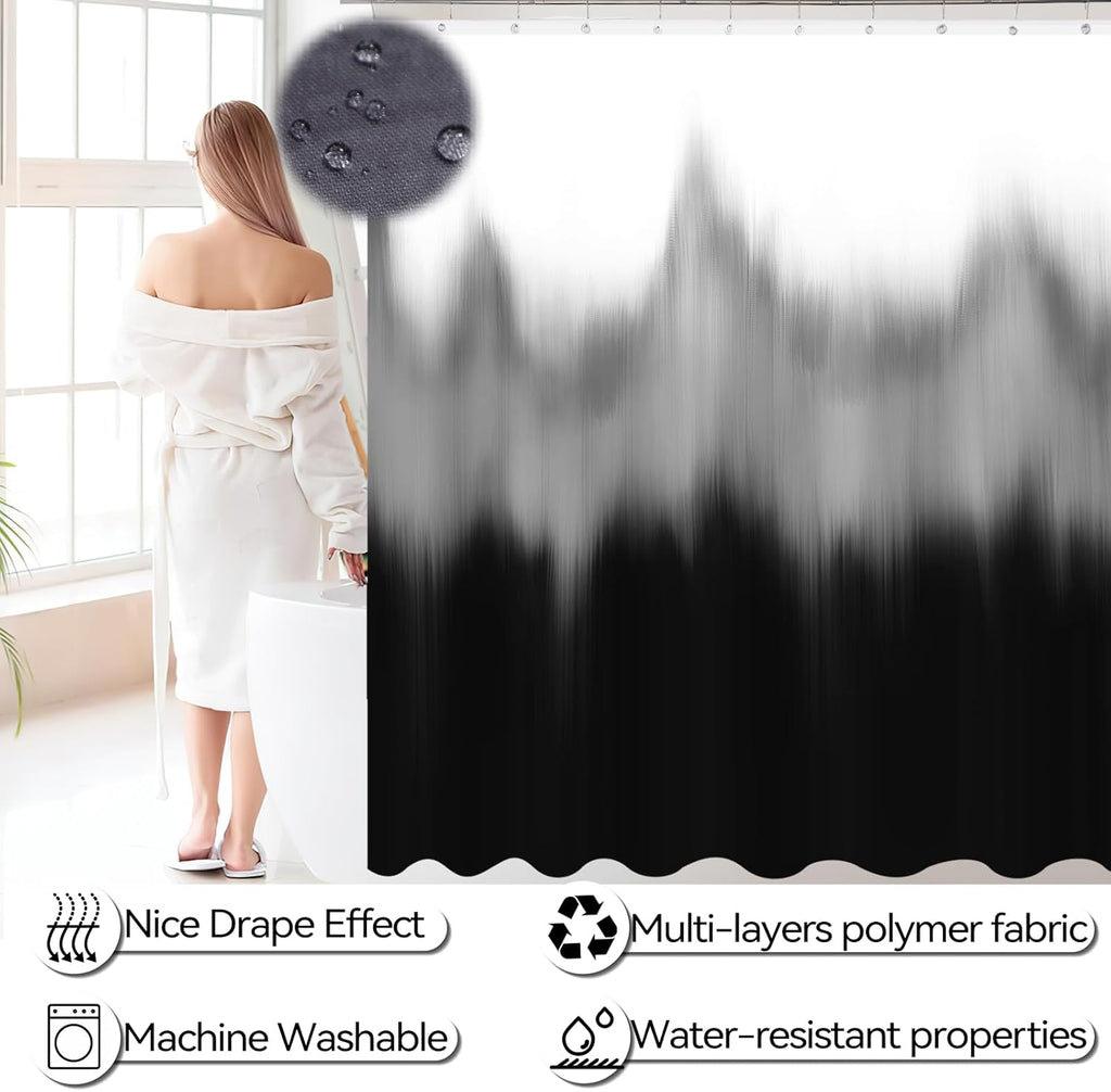 iMucci Bathroom Accessories Black Bathroom Sets with Shower Curtain and Rug, Black Ombre Waterproof Shower Curtain with Ultra Absorbent Rug Bathroom Accessories Set for Home Decor