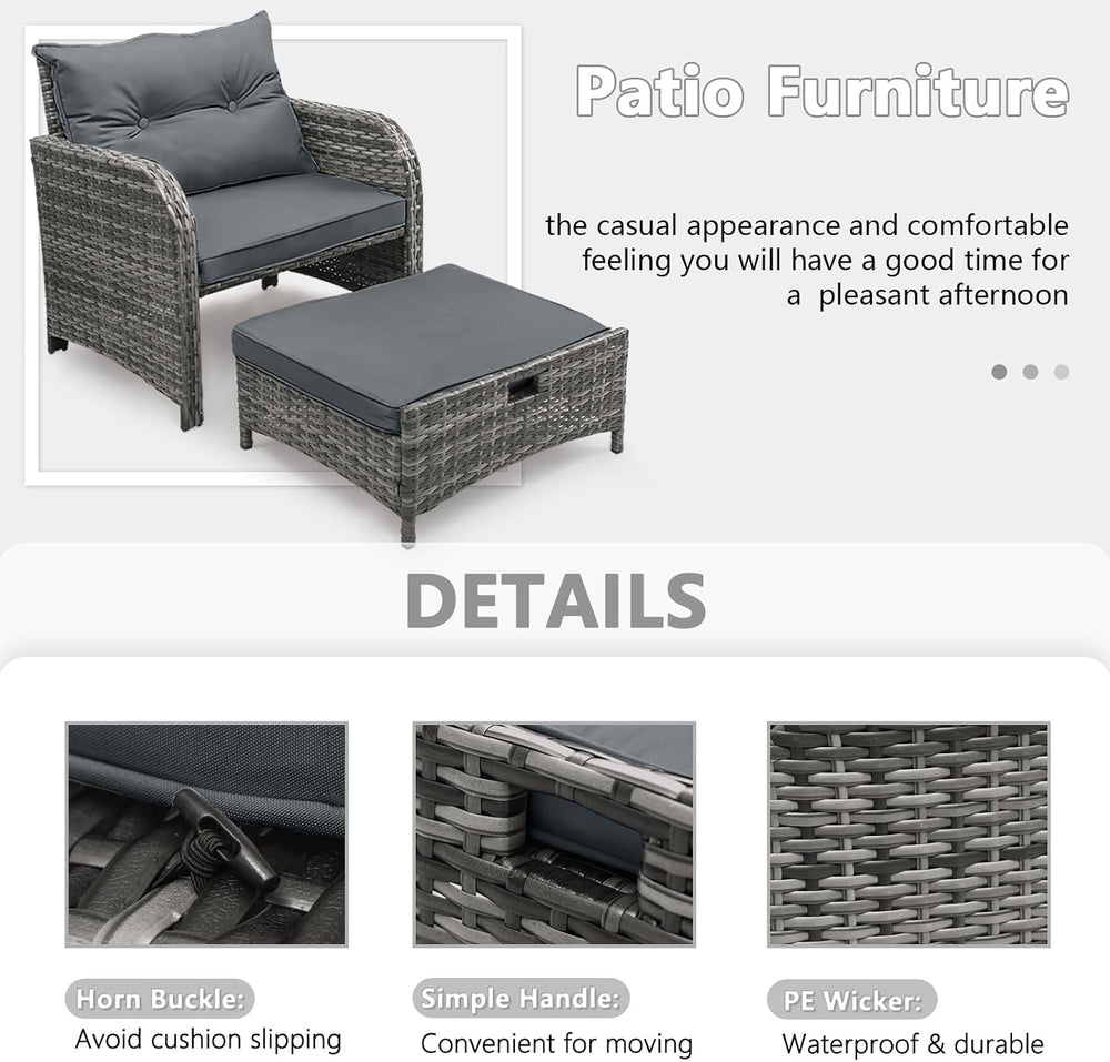 Patio Chair with Ottomans and Table, 5 Piece PE Wicker Rattan Outdoor Patio F...