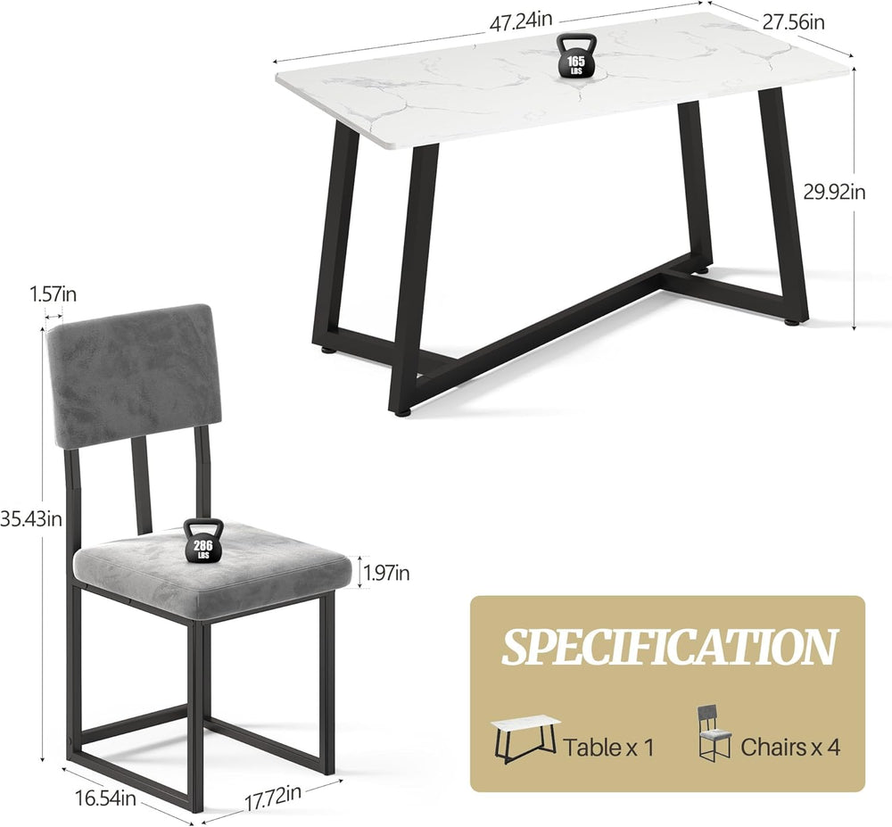 5-Piece Dining Table Set for 4, Modern Faux 47.24" Marble Kitchen Table ...
