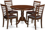 East West Furniture HLML5-MAH-LC 5 Piece Dining Table Set for 4 Includes a Round Kitchen Table with Pedestal and 4 Faux Leather Dining Room Chairs, 42x42 Inch, Mahogany