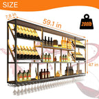 59" Wall Mounted Wine Rack, 3-Tier Liquor Shelf with Glass Holder | Large metal wines bottle display shelf, modern bar shelves. For Kitchen Dining Bar Home