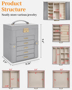 TORIBIO Large Jewelry Box for Women, Leather Jewelry Organizer with Mirror & Lock, 6-Tier Jewelry Storage Case for Girls/Women/Mothers, Necklace Earring Bracelets Holder Organizer