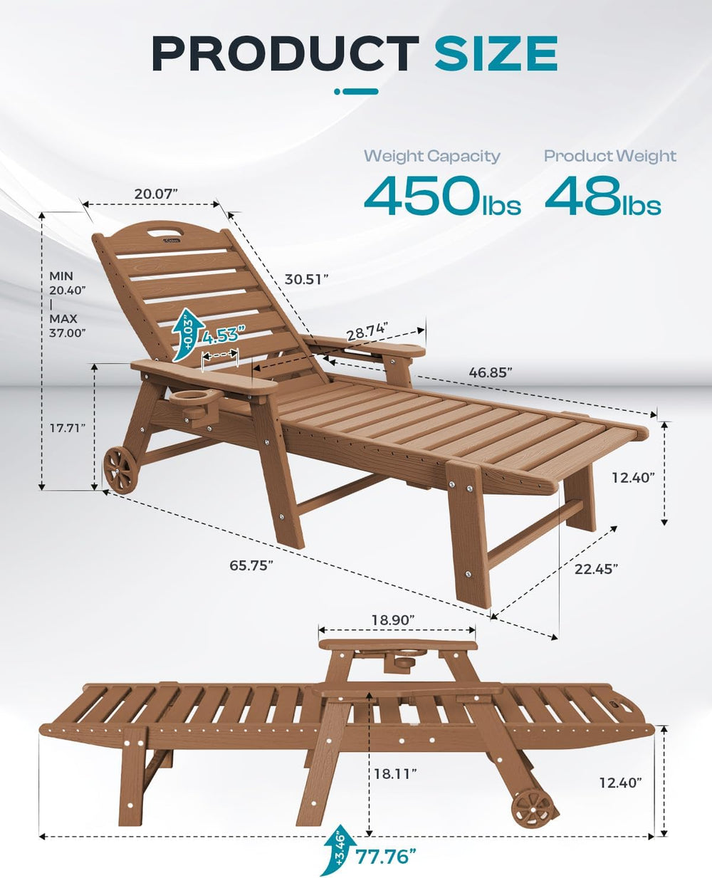 Ciokea Lounge Chair Outdoor, Oversized Chaise Lounge Chair with 5 Positions, ...