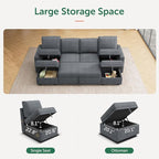 HONBAY Modular Sectional Sleeper Sofa Bed, Chenille Pull Out Couch with Storage Ottoman, U Shaped Sectional Couches for Living Room, Bluish Grey