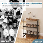 Shoe Rack for Entryway，3 Tier Shoe Storage Organizer，Sturdy Shoe Shelf,Boot Rack with a Fine Mesh Shelves，for Living Room, Hallway，Small Space,11.8 x 16.5 x 19.7 Inches,Brown