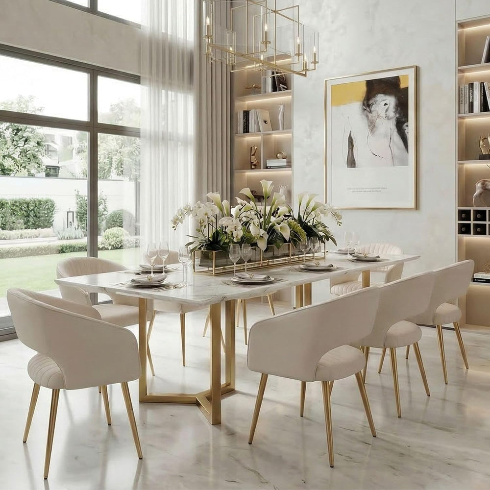 Hyfirm Set of 4 Cream Leather Dining Chairs, Modern Upholstered Kitchen Chair...