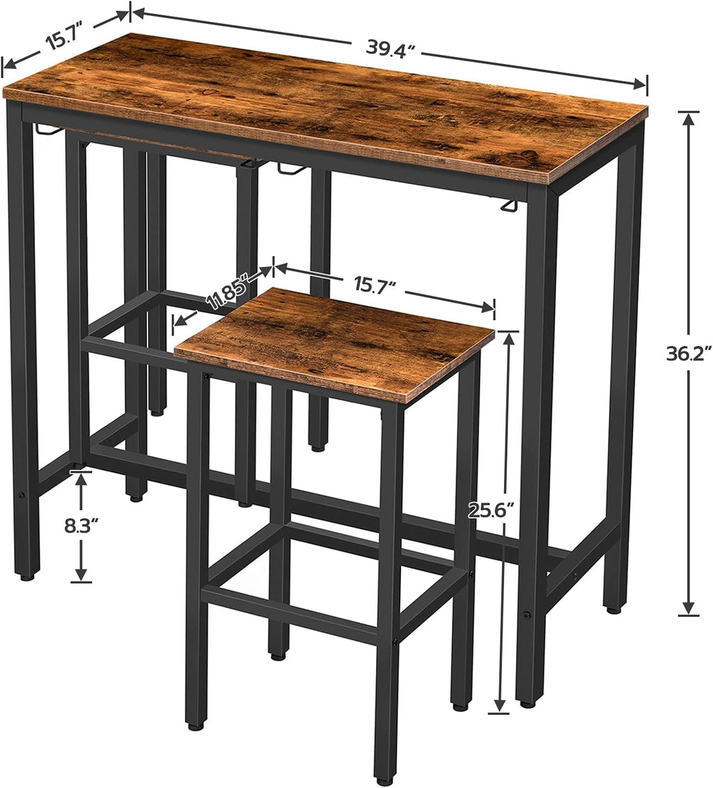 HOOBRO Bar Table Set, Pub Tables Bar Height with Stools Set of 2, Bar Chairs Under Counter Height Table for Small Spaces, Industrial Dining Table Sets for Kitchen, Living Room, Parties BF54BT01