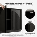 WIN2WIN 65" Fluted Sideboard Buffet Cabinet with Storage, Modern Credenza with Double-Layered Arch Doors, Wood TV Media Console Table Accent Cabinet for Living Room Dining Room Hallway Entryway, Black