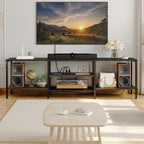 HOOBRO TV Stand with Power Outlets to 75 Inches, TV Console Table with Open Storage Shelves Cabinet, Industrial Media Entertainment Center for Living Room Bedroom, Black BB80DS01