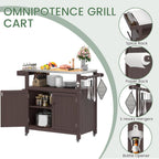 Weatherproof HIPS Outdoor Kitchen Island with Stainless Steel Top & Storage Cabinet, Movable Prep Table with Wheels for BBQ Food Prep, Outdoor Grill Cart for Parties, Brown