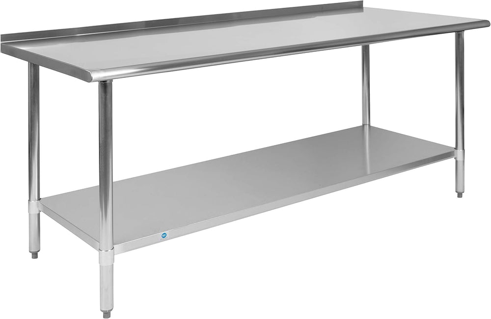 EMMA + OLIVER Stainless Steel 18 Gauge Kitchen Prep and Work Table with Backs...