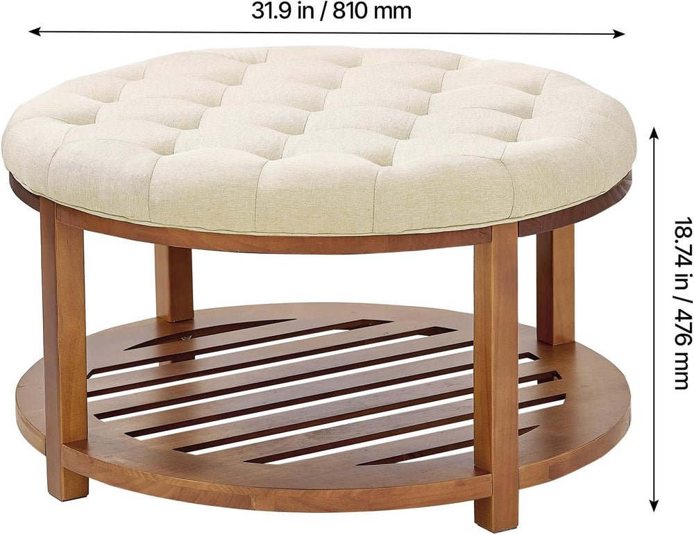 VEVOR Large Round Ottoman Coffee Table, 31.9 Inch Tufted Coffee Table with So...