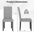 COSTWAY Fabric Armless Dining Chairs Set of 4, Upholstered Kitchen Side Chair w/Rubber Wood Legs, Padded Seat & High Backrest, Mid-Century Modern Accent Chairs for Living Room Restaurant (Light Gray)