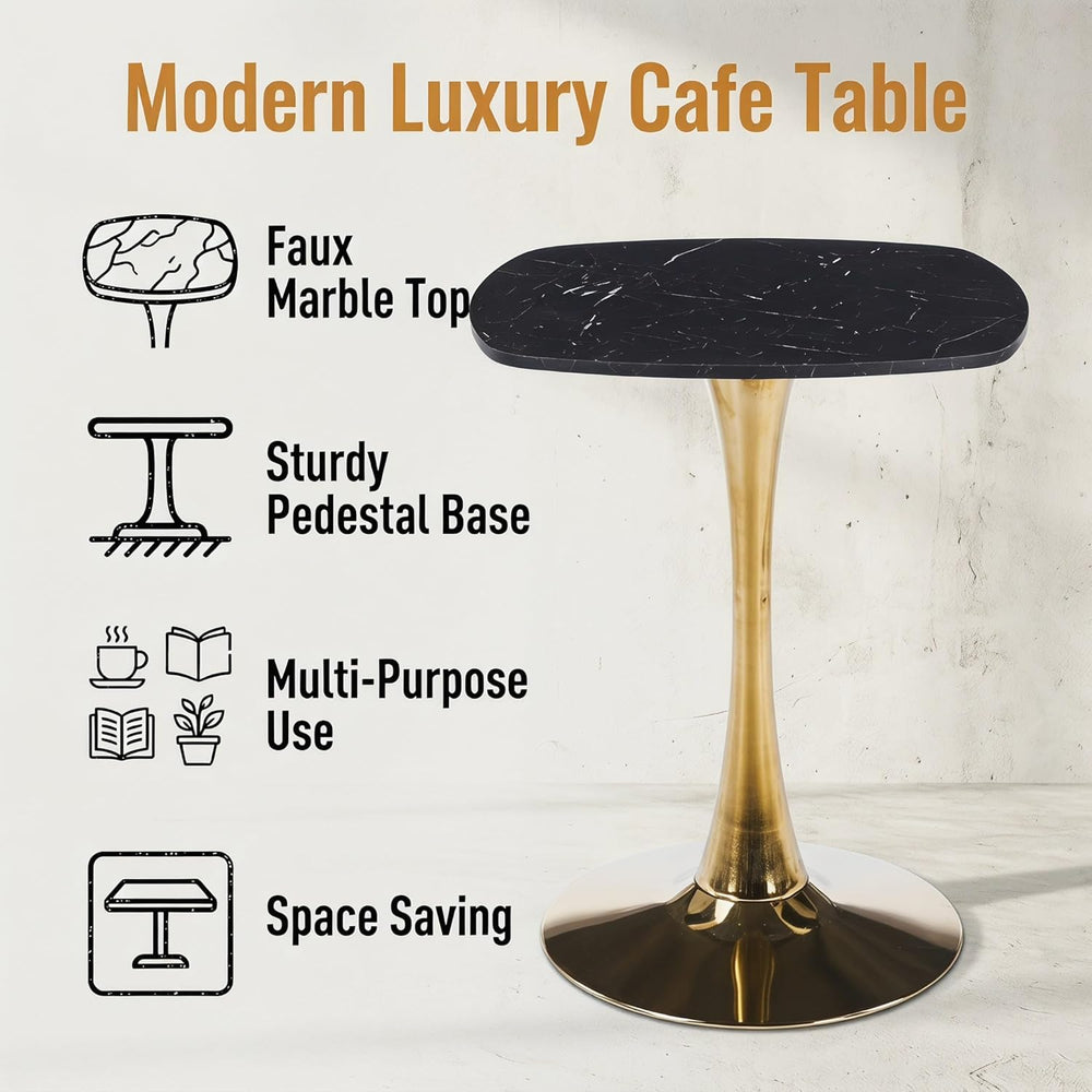 24 Inch Square Tulip Bistro Table for 2-4, Small Dining Table with Gold Metal...