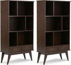 SIMPLIHOME Draper 35 inch Mid-Century Modern Bookcase and Storage Unit (Set of 2) in Medium Auburn Brown for The Living Room, Study Room and Office
