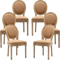 French Country Dining Chairs Set of 6, Caramel Kitchen & Dining Room Chairs Set of 6, Linen Upholstered Dining Chairs, Wood Legs, Sillas De Comedor (Fabric, Amber, 6Pcs)