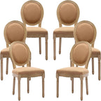 French Country Dining Chairs Set of 6, Caramel Kitchen & Dining Room Chairs Set of 6, Linen Upholstered Dining Chairs, Wood Legs, Sillas De Comedor (Fabric, Amber, 6Pcs)