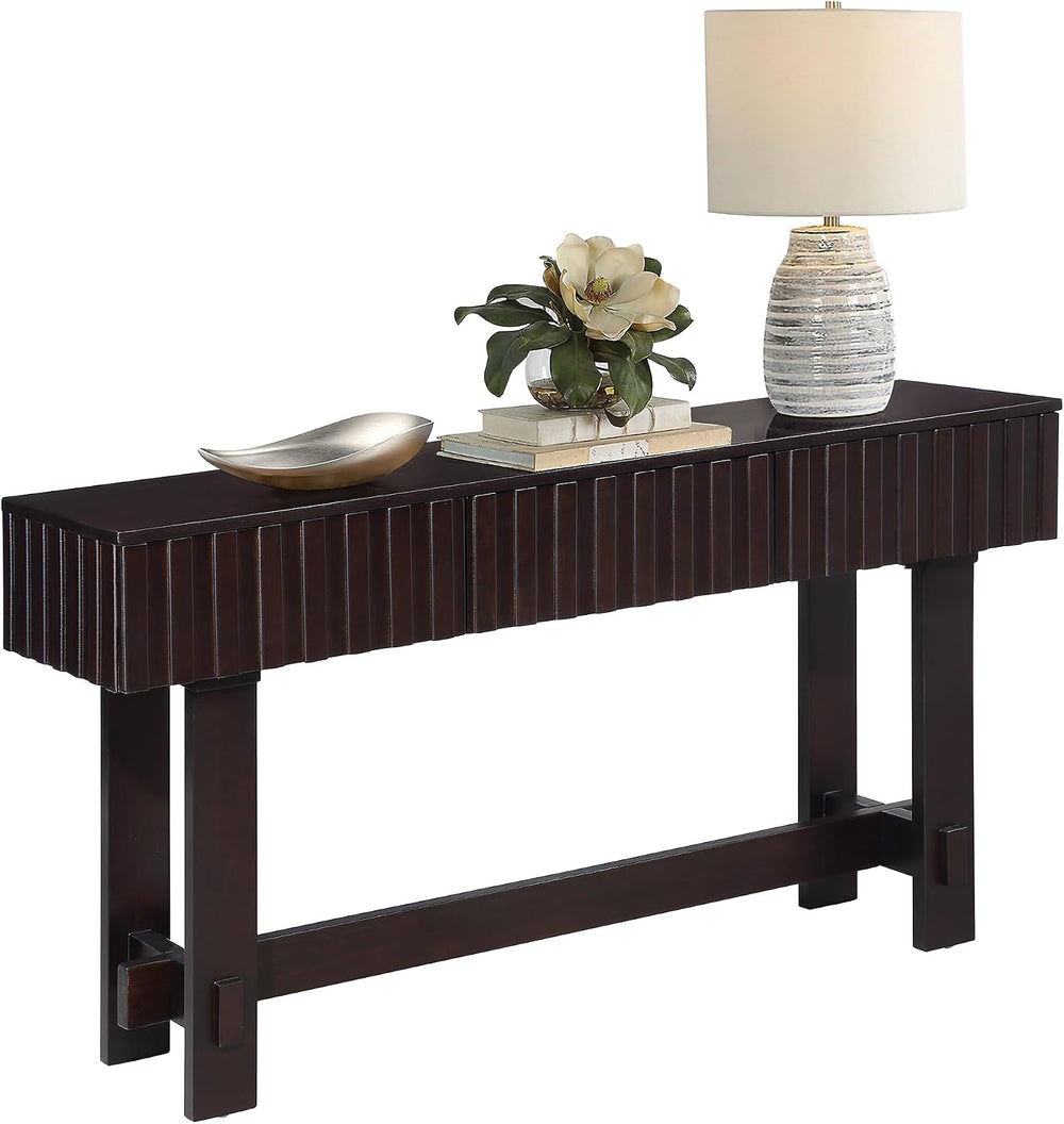 Knocbel Fluted Console Table with 3 Storage Drawers, Farmhouse Mid Century So...