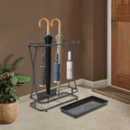 Industrial Metal Umbrella Holder Stand with 18 Slots & 20 Hooks, Free Standing Entryway Organizer with Removable Drip Tray Heavy-Duty Rust-Proof Design for Home, Office, Hotel, Patio Decor