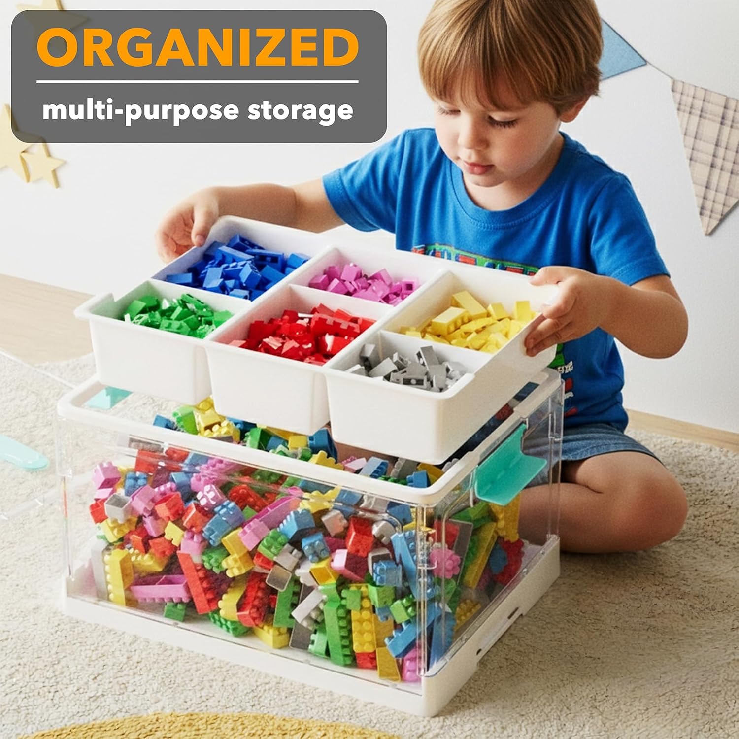 SpaceAid Craft Organizers and Storage - 24 QT Plastic Box Art Supply Storage Organizer Bin with Lid, Removable Trays and Dividers, Clear Container for Art and Craft Supplies,1 Pack