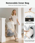 SOLEDI Laundry Hamper with Lid 100L Large & Tall Collapsible Laundry Basket, Clothes Hamper with Bag Removable Easy to Carry, Dirty Hampers for Bedroom, Bathroom, Dorm, College, Pitch Black