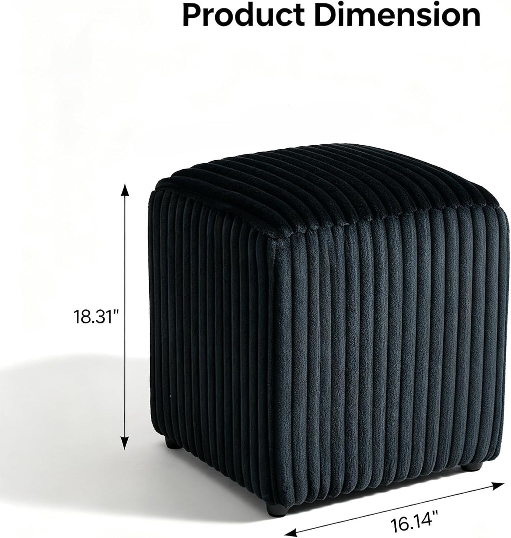 YDcosyfy Modern Cube Ottoman Set of 2, Corduroy Vanity Stool Footrest, Upholstered Stool for Makeup, Bedroom, Living Room, Black