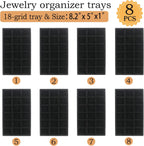 8 Pack Earring Organizer Holder Velvet Jewelry Tray for Drawer Stackable Jewelryy Organizer Divided Display Tray for Earring 144 Grids, Black