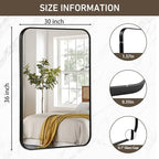 Black Bathroom Mirror, 30x36 Inch Matte Black Mirror, Aluminum Alloy Framed Vanity Mirror, Rounded Rectangle Bathroom Mirror for Over Sink, Anti-Rust Wall Mirror (Horizontally or Vertically)