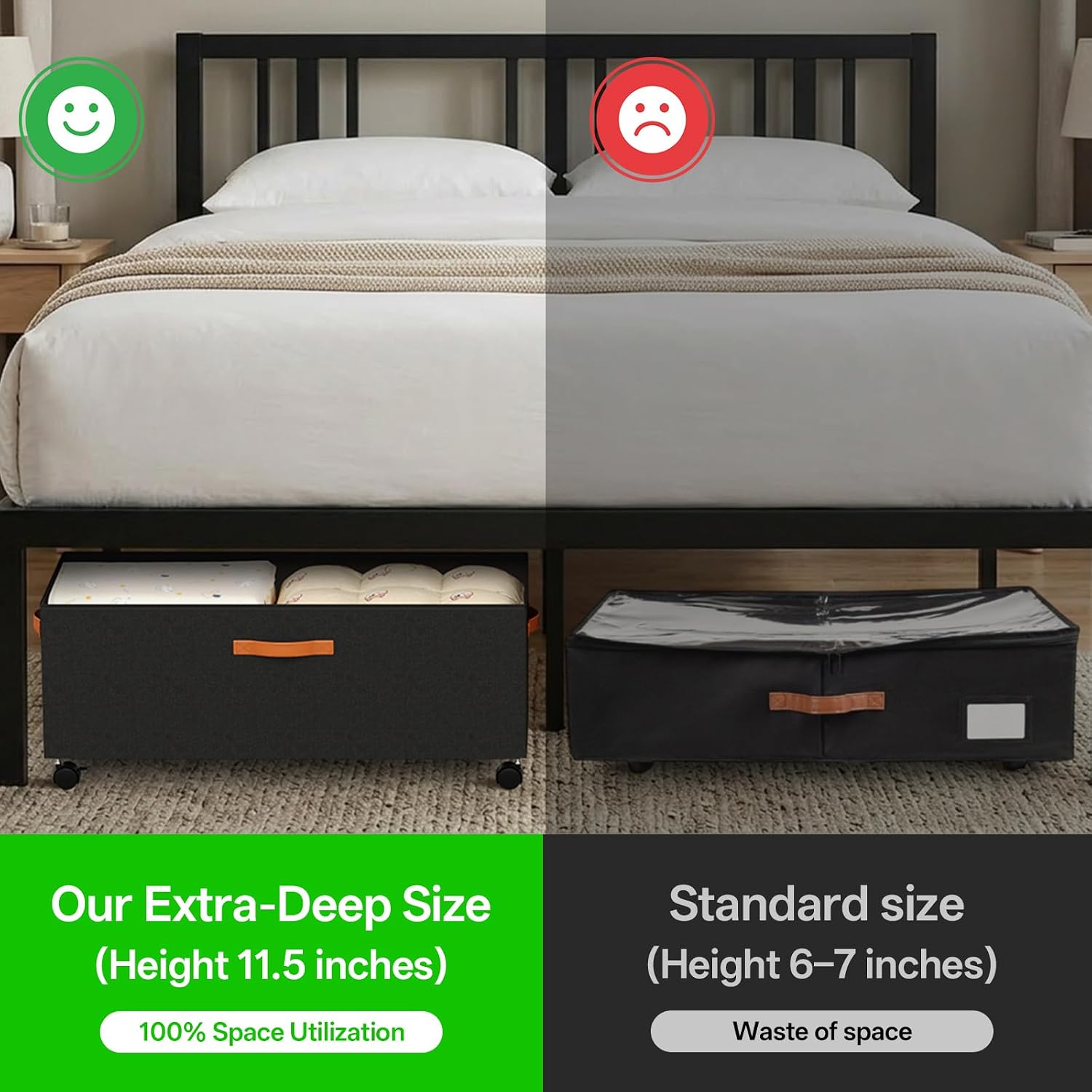 Under Bed Storage with Wheels, 12" Height Under Bed Storage Extra Deep Under Bed Storage Containers, Perfect for 14'' Bed Frame, No Assemble Metal Rolling Underbed Storage for Clothes Shoes Blankets