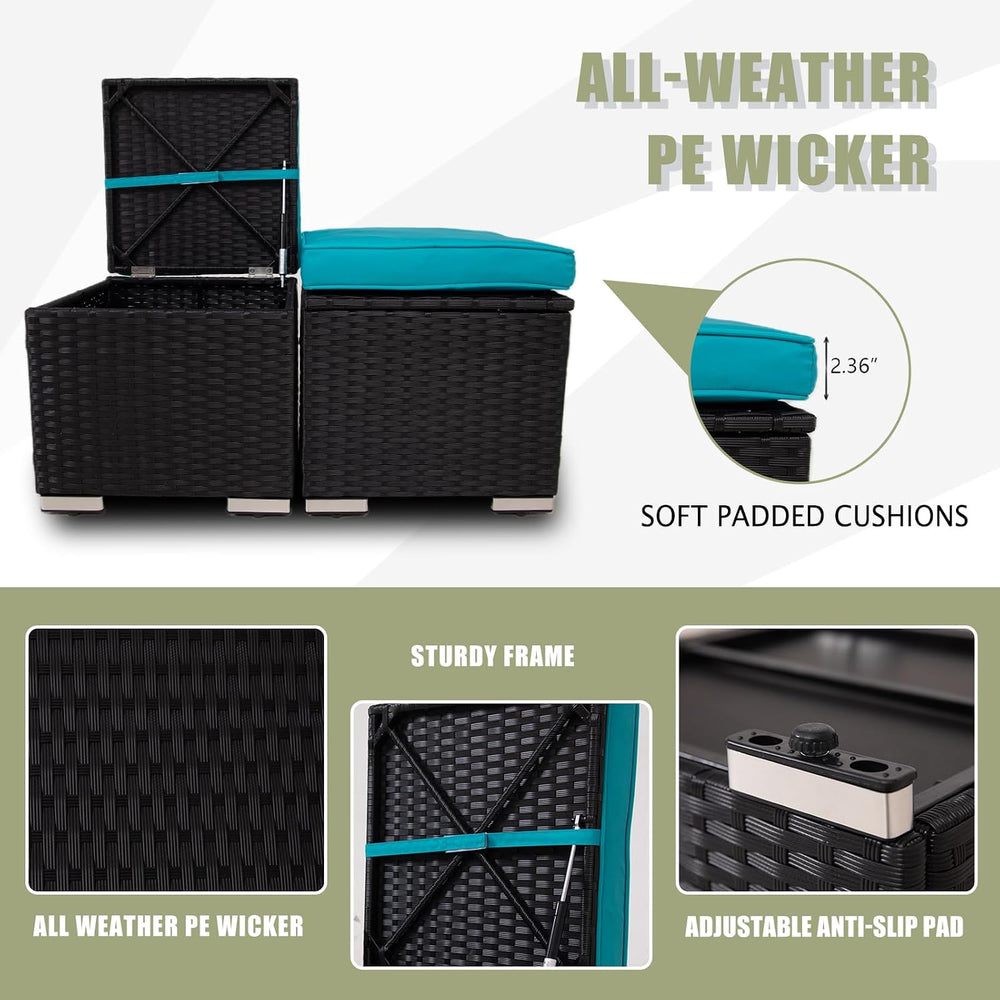 Wicker Outdoor Patio Ottoman - 2 Pack Outdoor Ottomans for Patio, Side Table ...