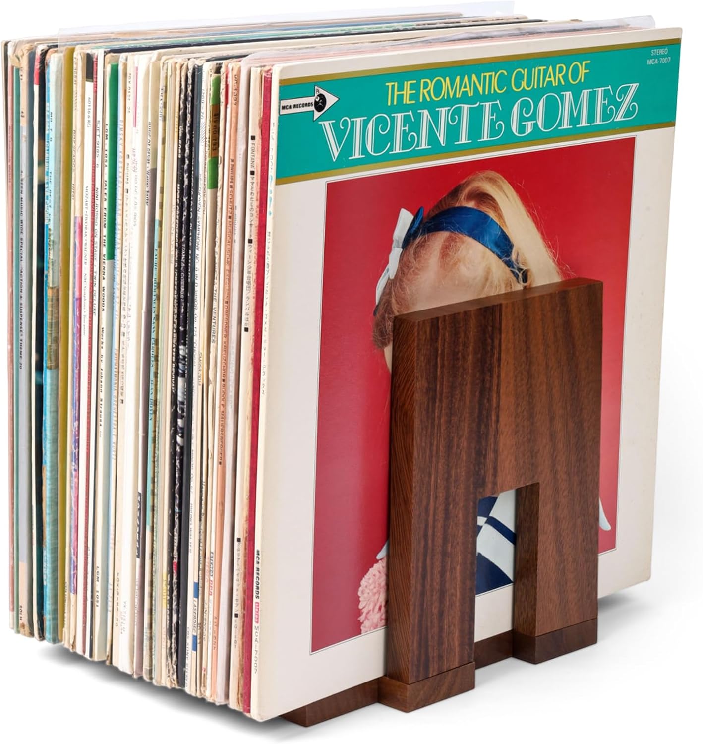 Vinyl Record Holder, A Retractable Vinyl Holder that Can Keep Records Stored Upright. Crafted from Walnut Wood,Record Holder Can Hold Up to 70 Records and is Suitable for Record Display (walnut wood)