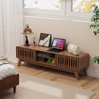 59" TV Stand for 55/60/65 inch TV, 2 Cabinets Mid Century Modern TV Stand, Wood Entertainment Center with Storage, TV and Media Console for Living Room, Bedroom, Office (Walnut)