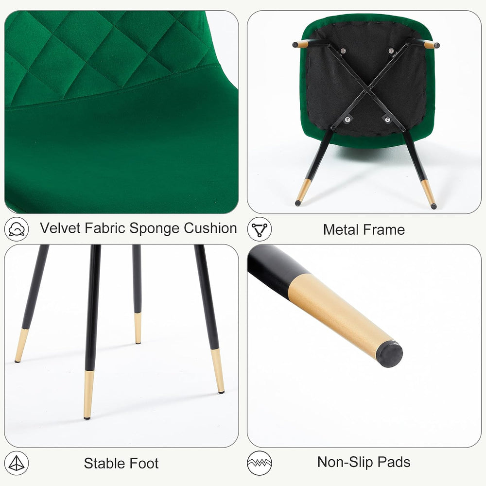 Velvet Green Dining Chairs Set of 4 - Upholstered Kitchen & Dining Room C...