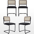 Zesthouse Natural Rattan Dining Chairs Set of 4, Modern Kitchen Chairs with Solid Wood Back for Dining Room Living Room, Mid Century Breuer Design Inspired, Upholstered Boule Fabric, Black