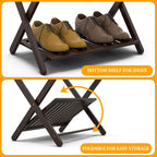 Bamboo Luggage Racks Set of 2, Fully Assembled Luggage Rack for Guest Room, Folding Suitcase Stand with Shoe Shelf, Heavy Duty Luggage Holder for Suitcases, Dark Brown