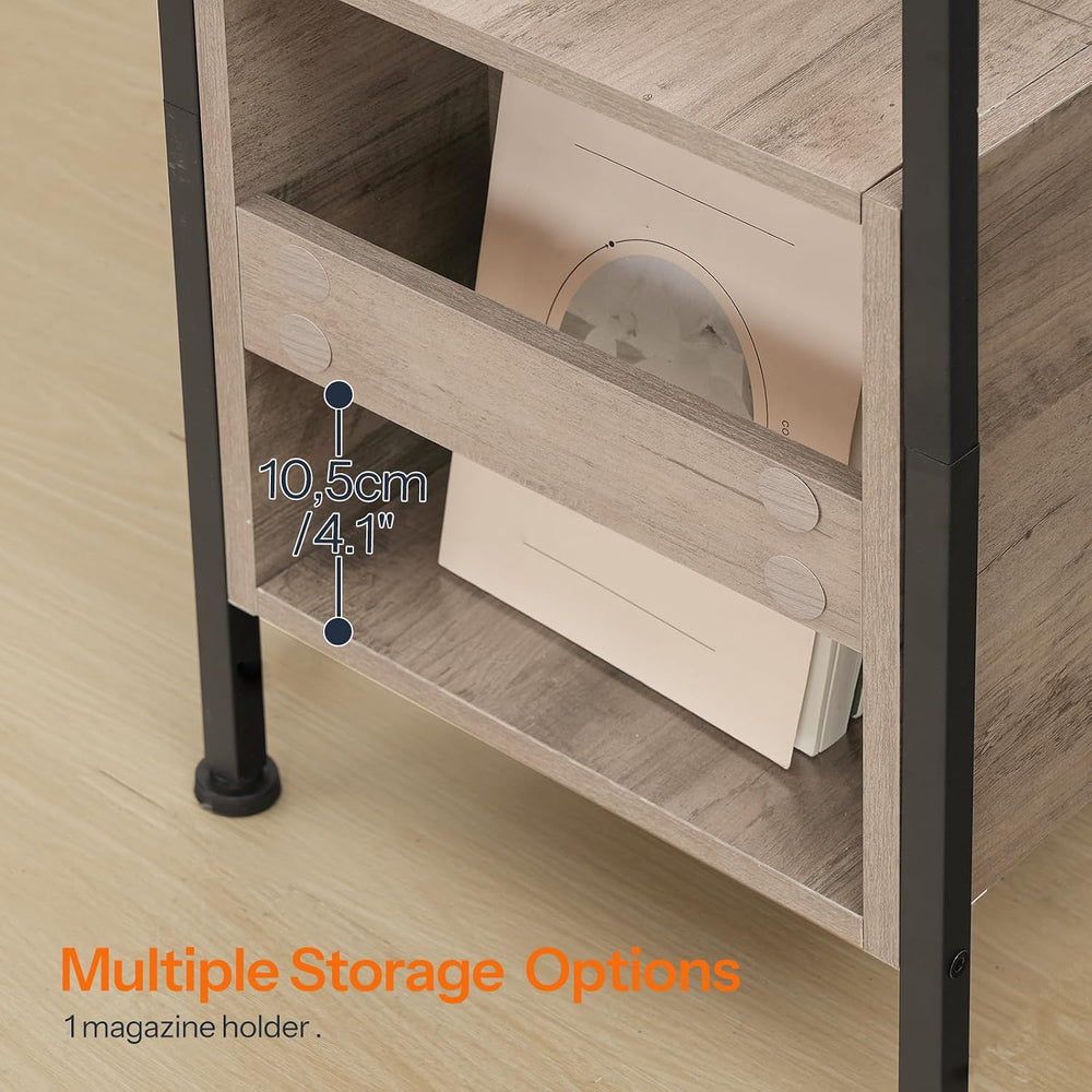 HOOBRO End Table with Charging Station & Led Light, Flip-Top Narrow Side ...
