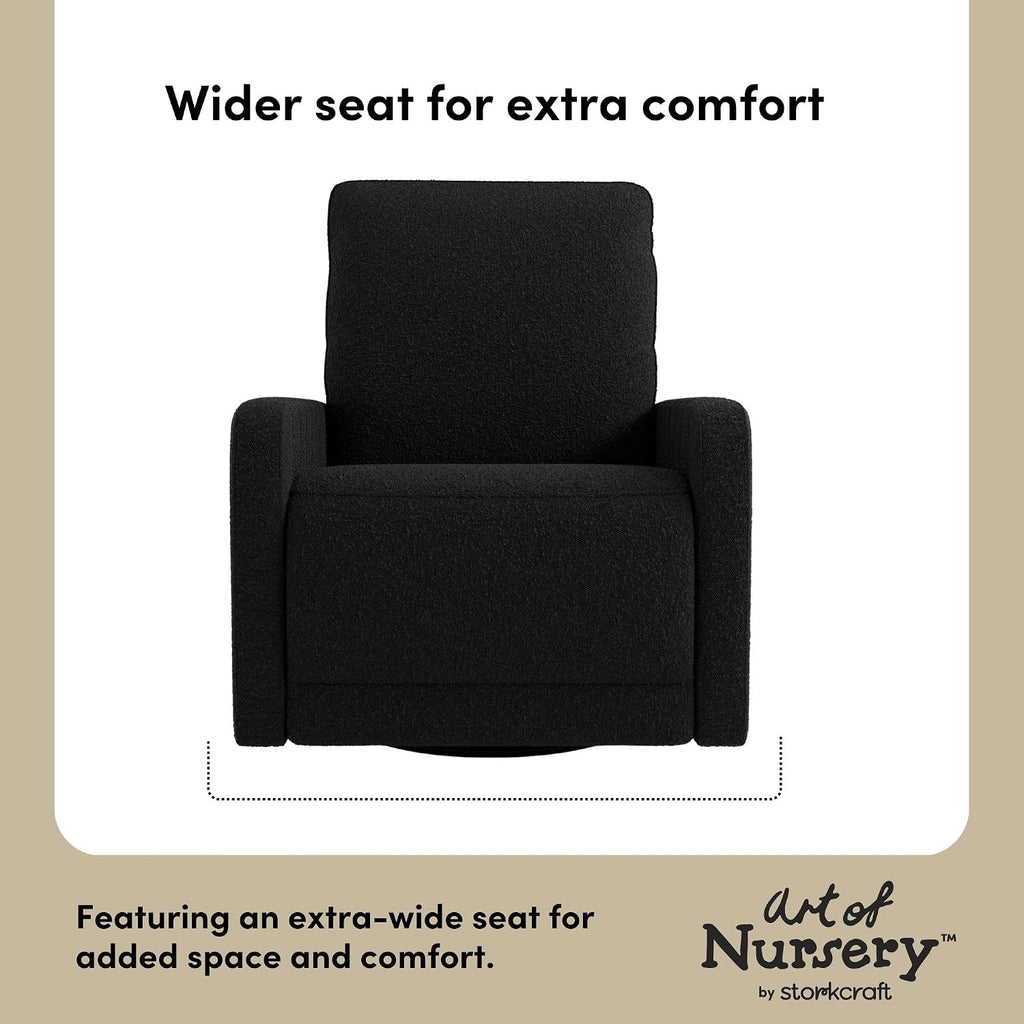 Storkcraft Kyoto Extra-Wide Power Recliner Swivel Glider, Black Boucle | Premium Electronic Nursery Wide Glider Rocking Chair, OEKO-TEX 100 Certified, Includes Dual-USB Charging Port