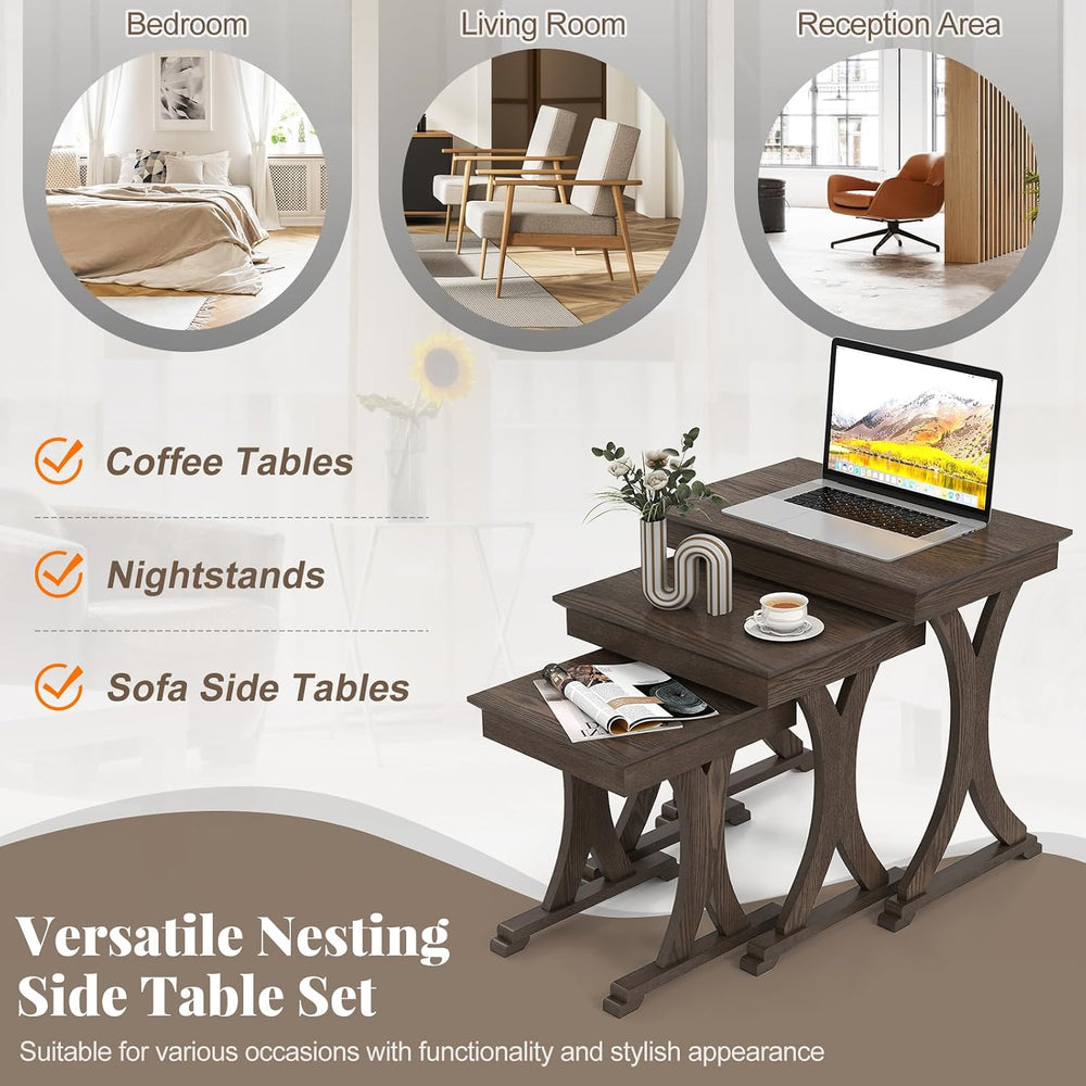 GIANTEX Nesting Coffee Table Set-of-3 - Stackable Rectangular Sofa End Side T...