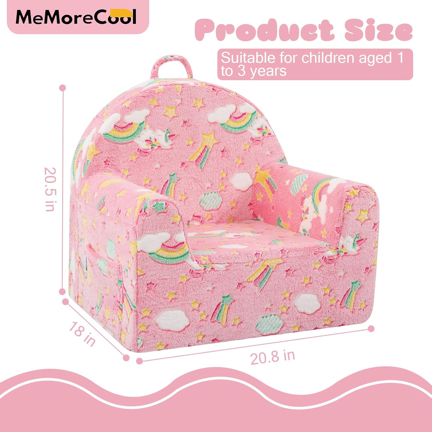MeMoreCool Kids Chair, Glow Colorful Unicorn Kids Couch Sofa for Ages 3+ | Glow colorful unicorn kids chair, soft plush seat for playroom reading nook