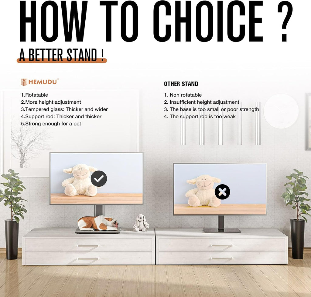 Universal Swivel TV Stand - Table Top TV Stand for 27-60 inch LCD LED TVs - Height Adjustable TV Base Stand with Tempered Glass Base & Wire Management, VESA 400x400mm HT06B-002